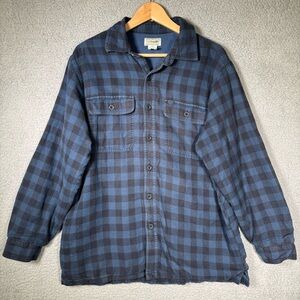 LL Bean Flannel Lined Shacket Shirt Jacket Blue Plaid 0 JTP7 M REG